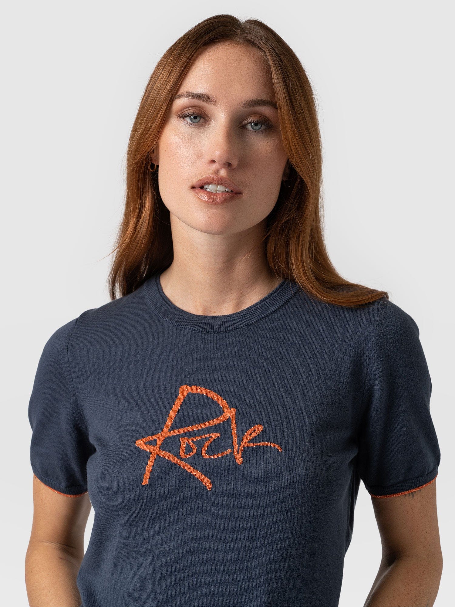 Rock Intarsia Jumper Short Sleeve - Navy